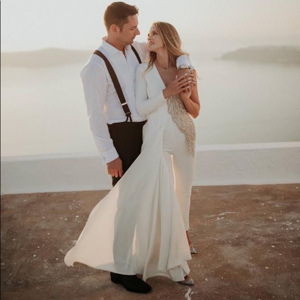 White Beaded Wedding Jumpsuit